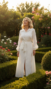 Boho-Maxikleid aus Bio-Baumwolle mit Spitze und Gürtel