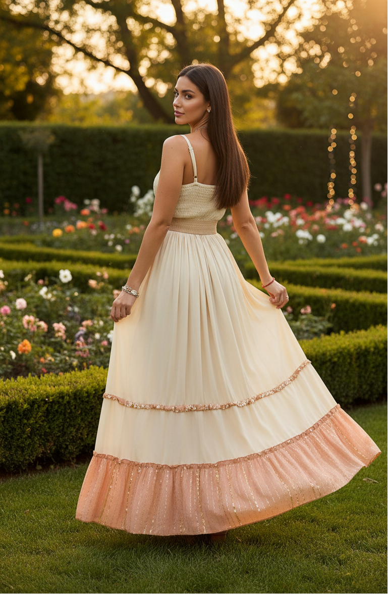 Kleid „Himmlische Blüte“ in Beige und Orange