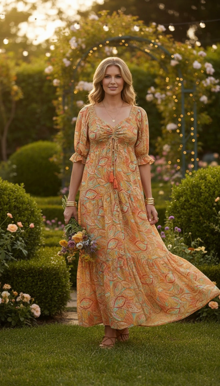 La robe en soie orange à smocks