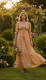 La robe en soie orange à smocks