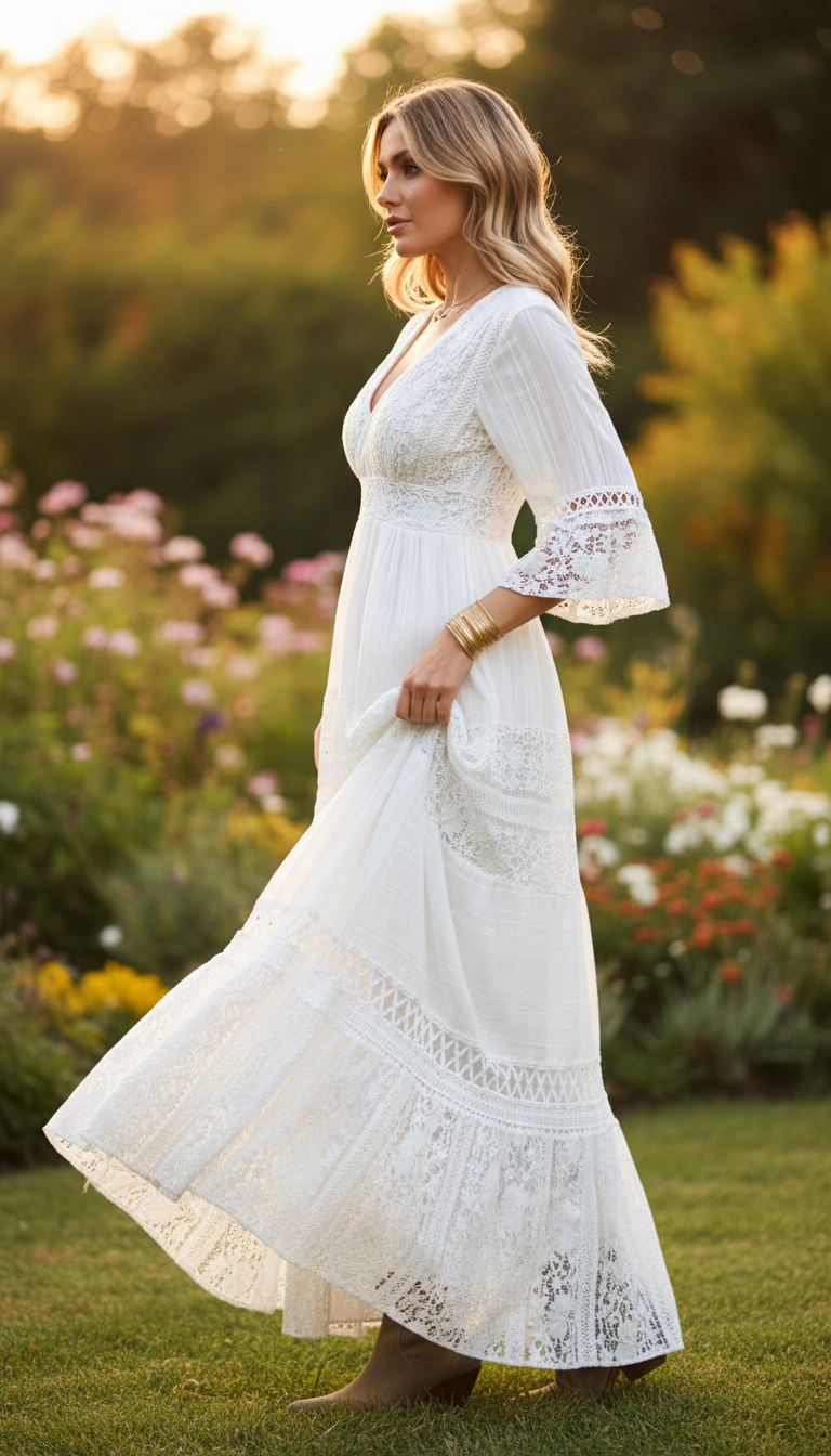 Boho White Lace Dress