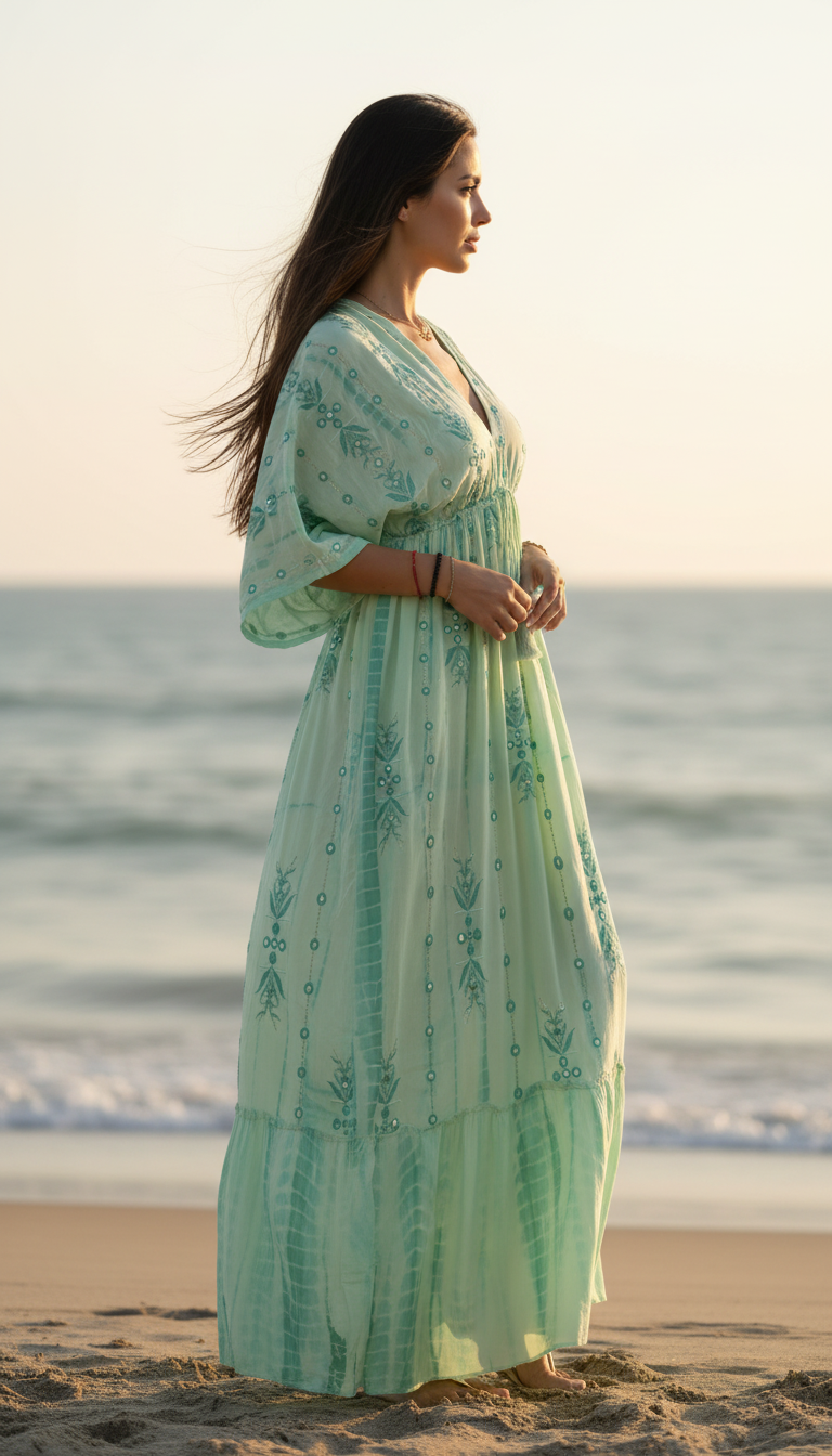 Seafoam Embroidered Maxi Dress