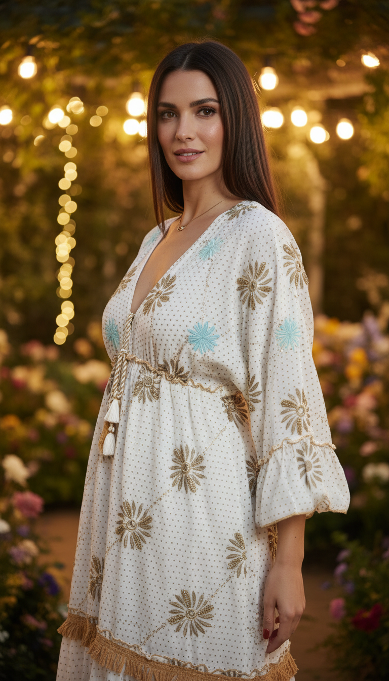 Robe longue bleu azur et blanche