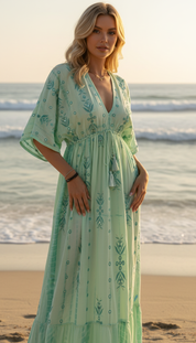 Seafoam Embroidered Maxi Dress