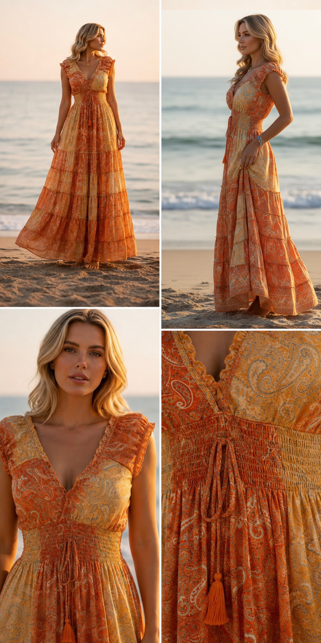 Amara Orange Silk Maxi Dress