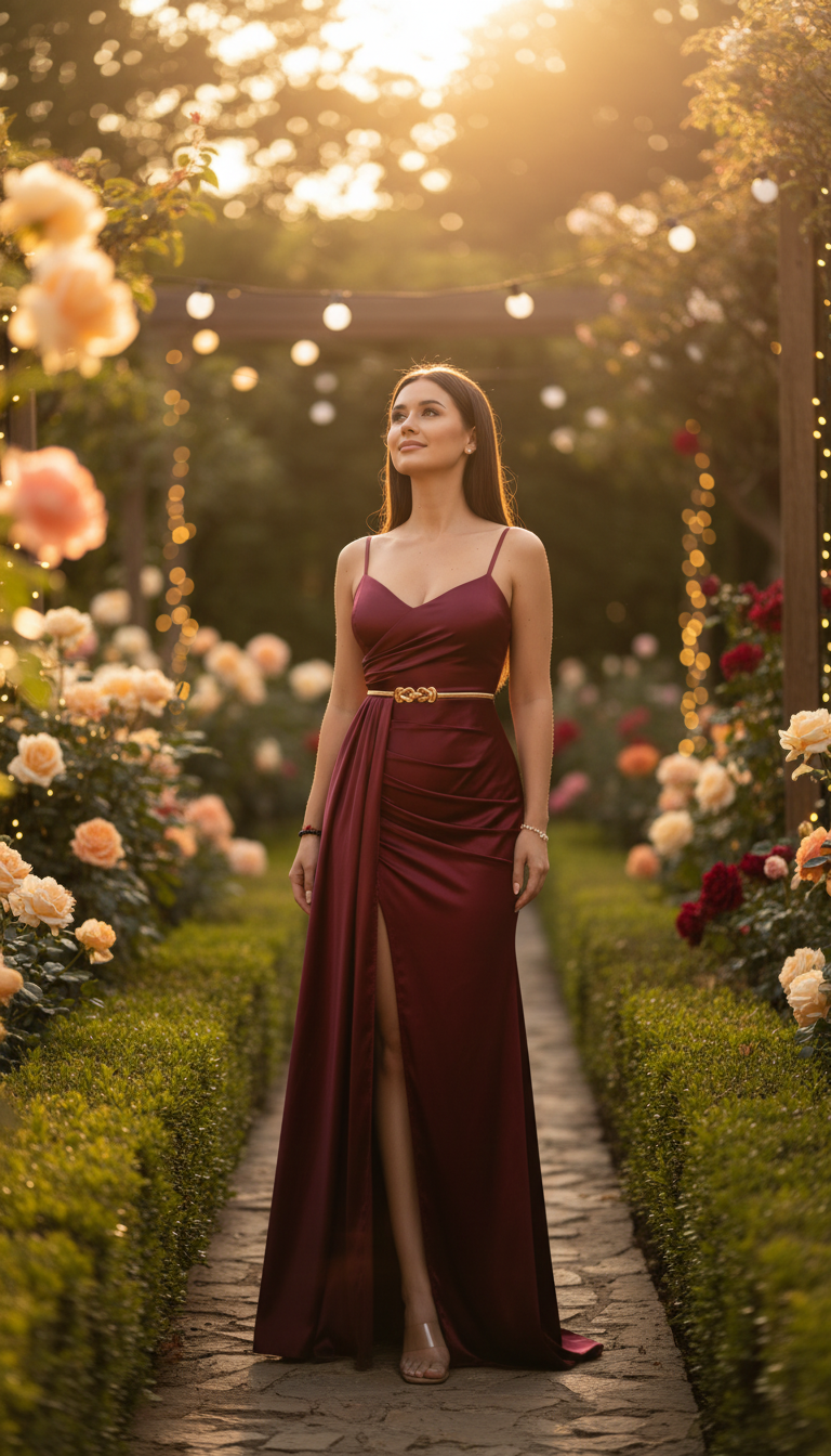 Burgundy Grace Satin Gown