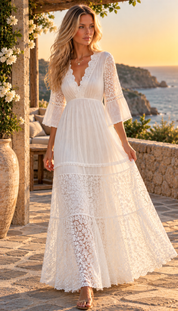 Elara White Lace Maxi Dress