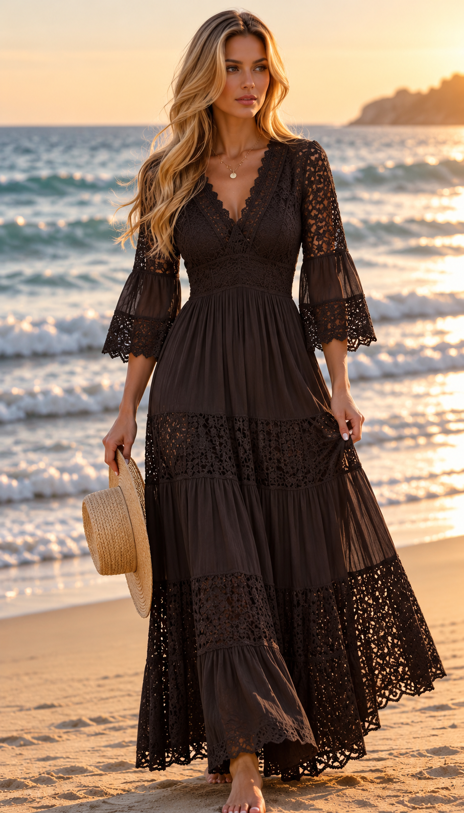 Ivory Moon Brown Lace Dress
