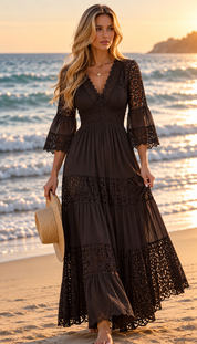 Ivory Moon Brown Lace Dress