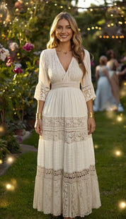 Boho Beige Lace Dress