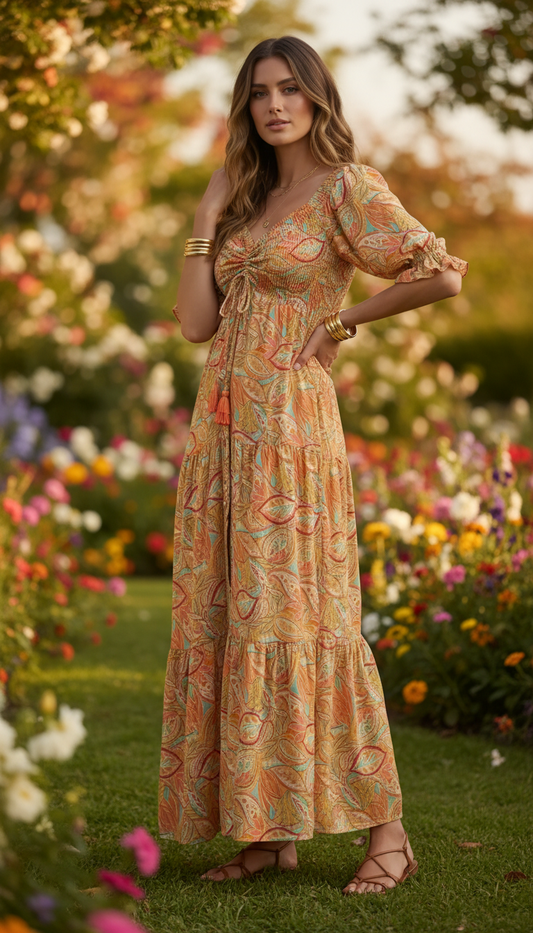 La robe en soie orange à smocks