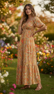 La robe en soie orange à smocks