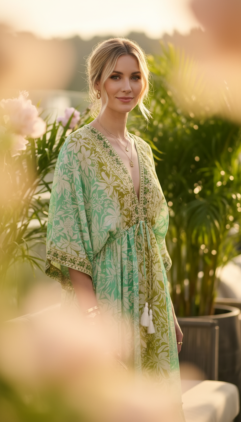 Golden Aura grünes Seidenkleid