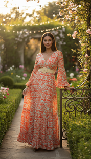 Sunset Bloom Silk Dress