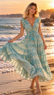 Amara blaues Seiden-Maxikleid