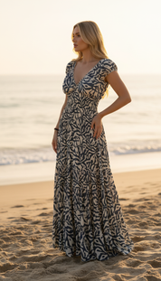 Alma Golden Blaues Seidenmaxikleid