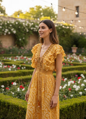 Robe en soie jaune aurore