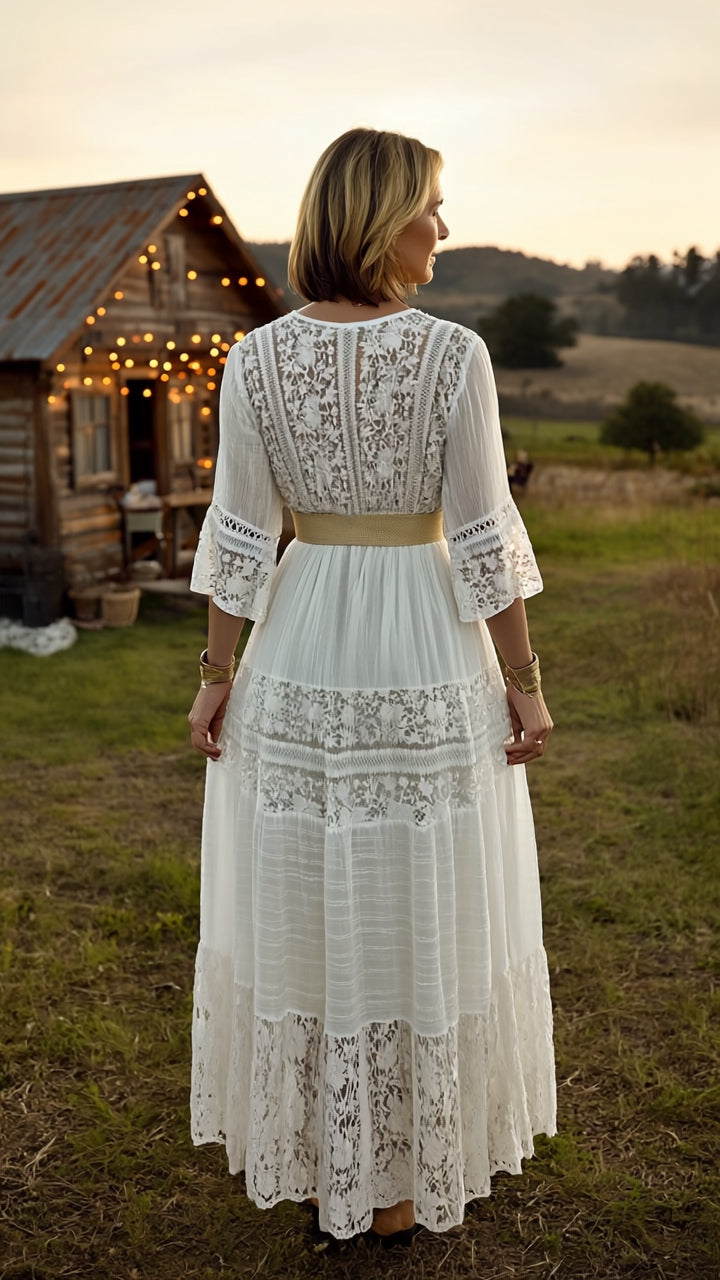Boho White Lace Dress