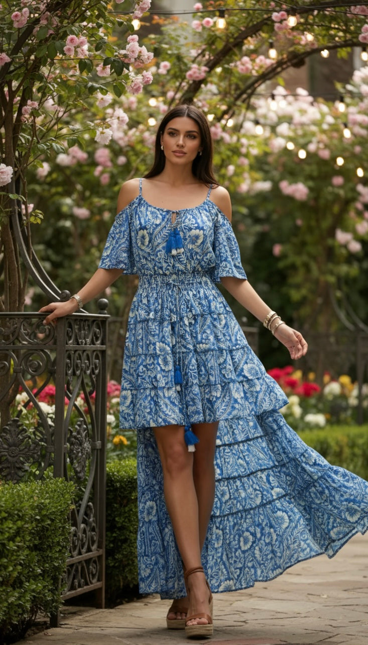 Robe en soie bleu gardénia