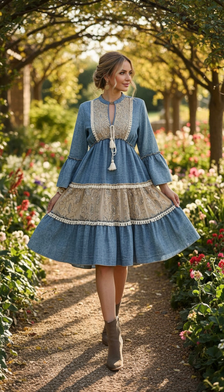 Robe courte en jean bohème