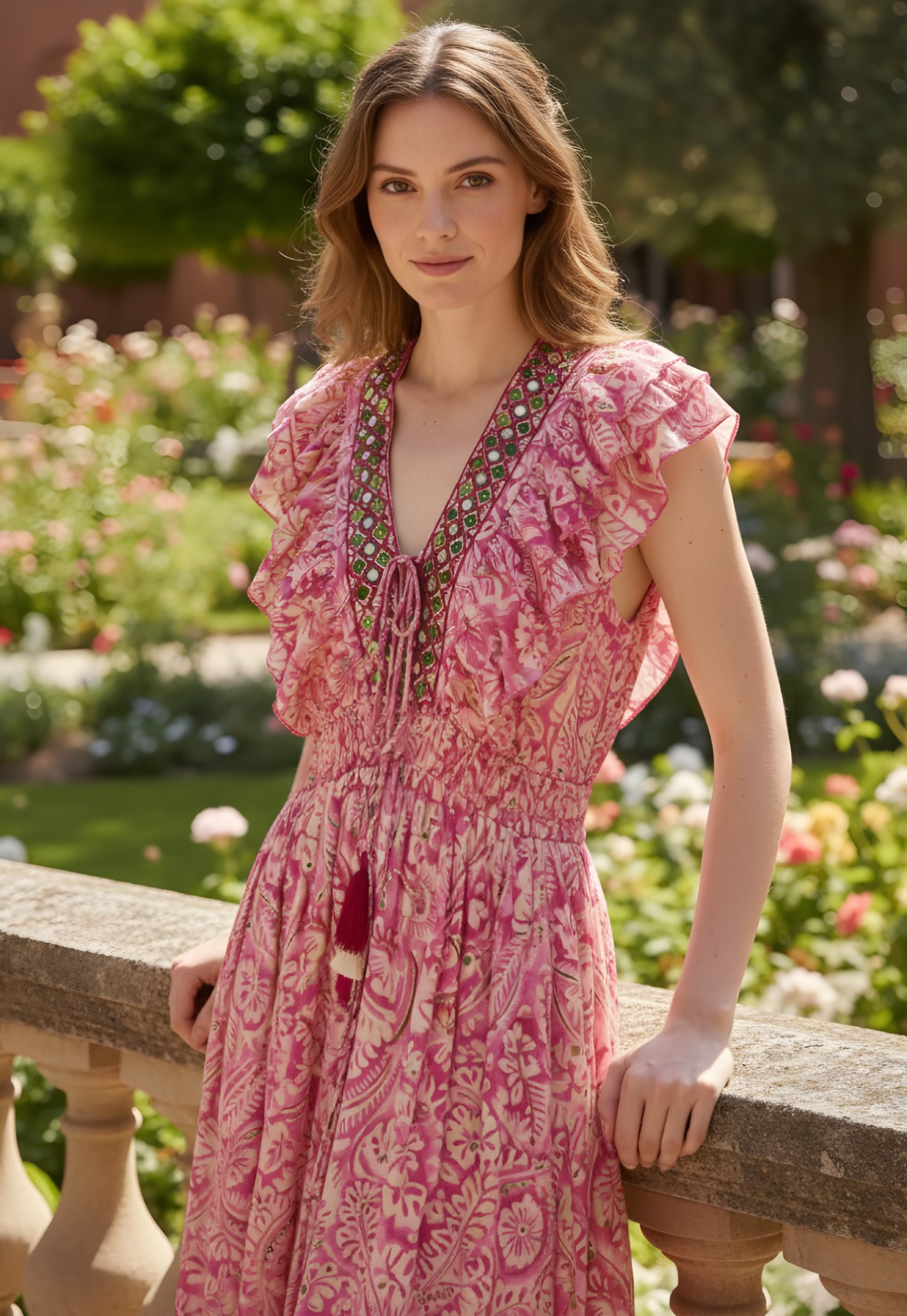 Aurora-rosa Seidenkleid