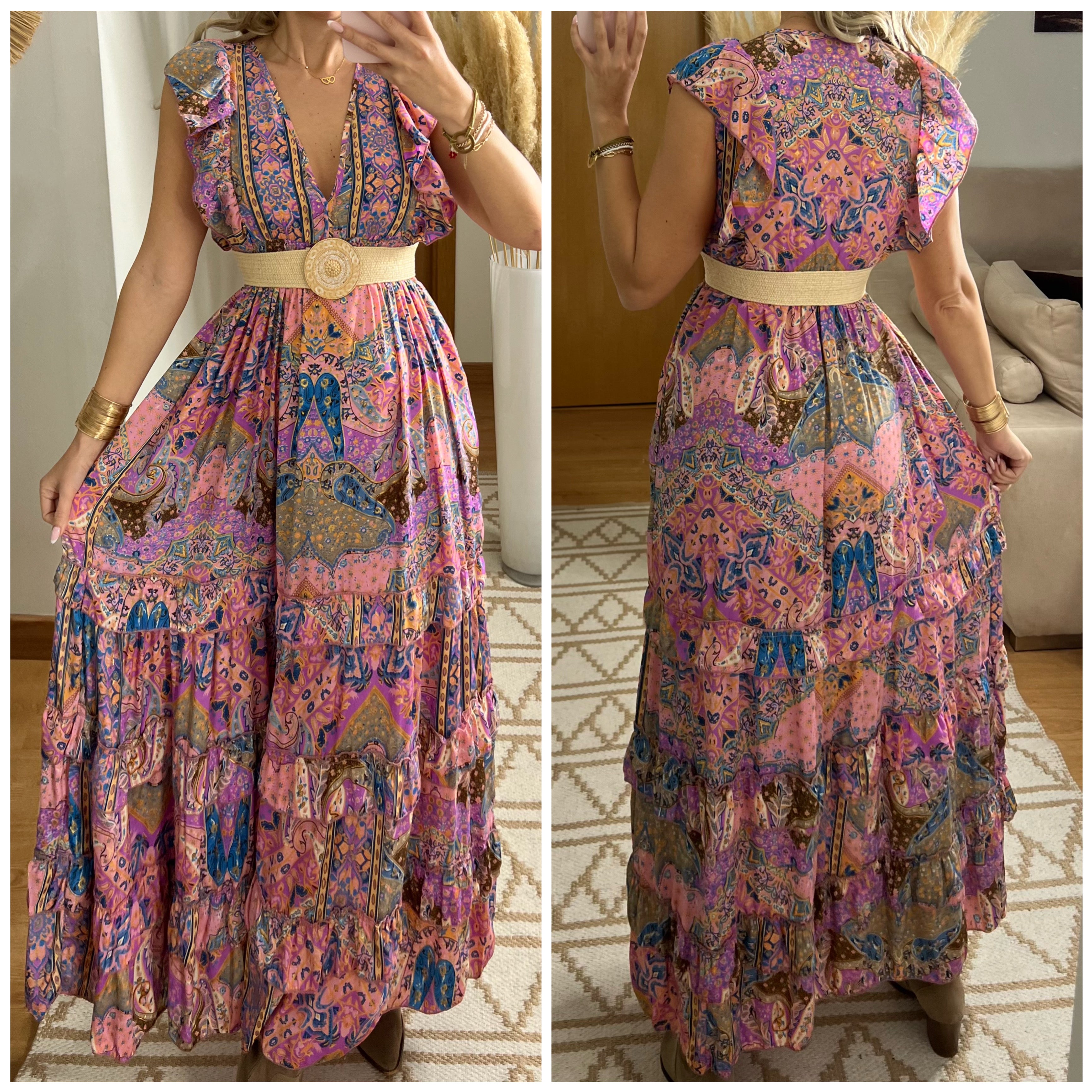 Boho Maxi Dress in 100% Natural Silk – Vibrant Elegance