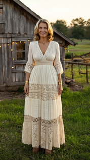 Boho Beige Lace Dress
