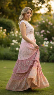 Robe longue bohème rose coucher de soleil