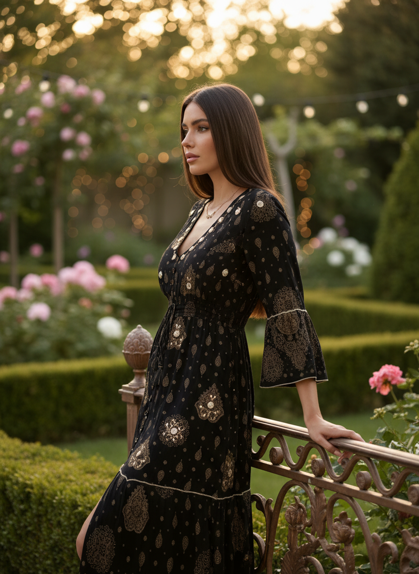 Solene Black Maxi Dress