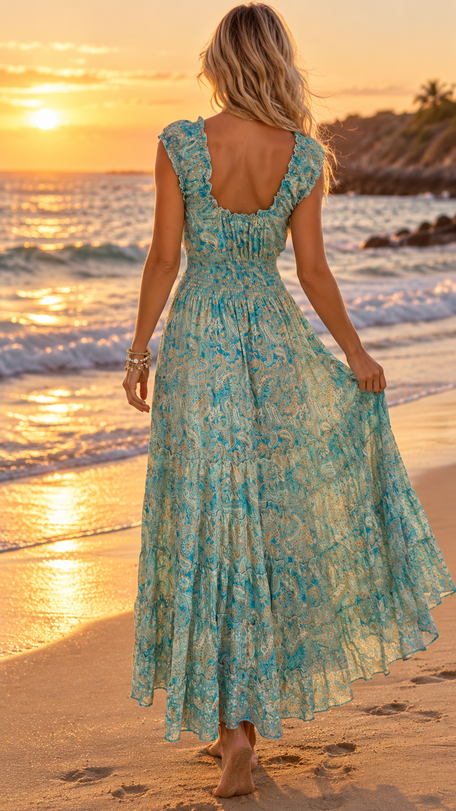 Amara blaues Seiden-Maxikleid