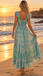 Amara blaues Seiden-Maxikleid