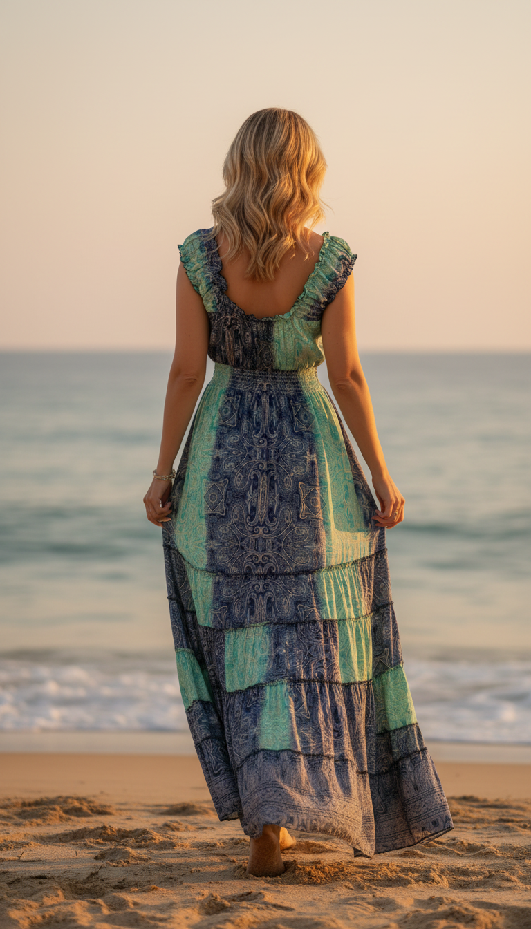 Amara Blue/Green Silk Maxi Dress