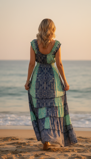 Amara Blue/Green Silk Maxi Dress