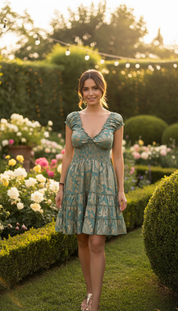 Natural Silk Green Short Dress