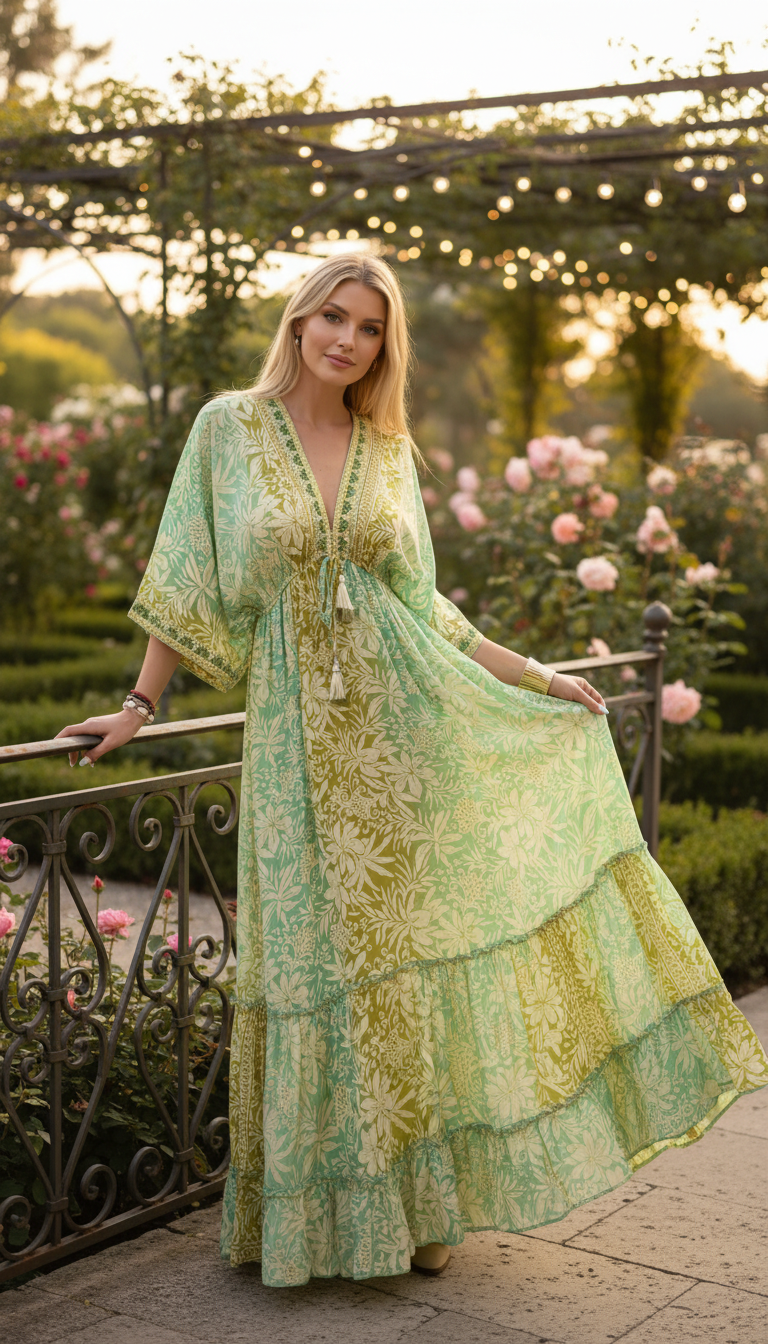 Golden Aura Green Silk Dress