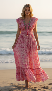Robe en soie rose Aurore