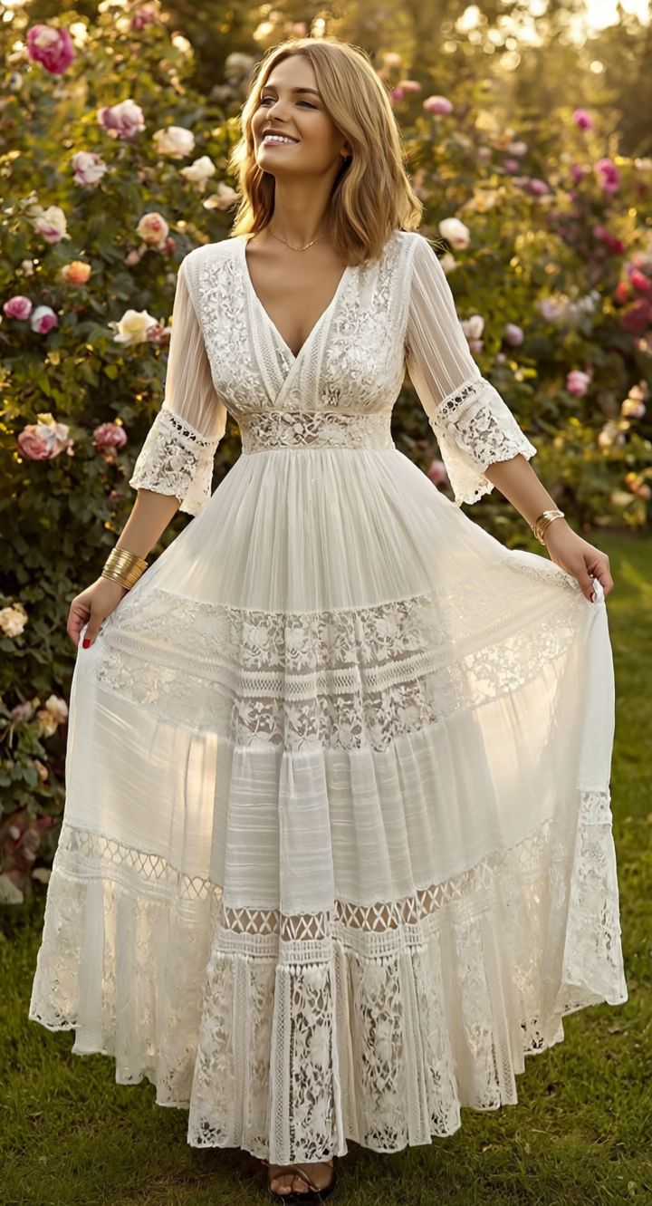 Boho White Lace Dress
