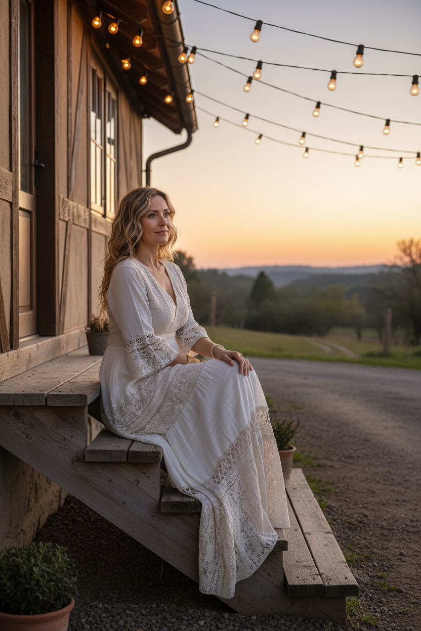 Boho Beige Lace Dress