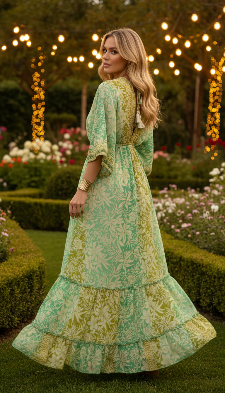 Golden Aura Green Silk Dress