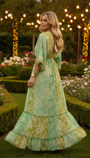 Golden Aura Green Silk Dress