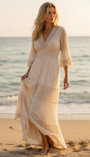 Ivory Moon Beige Lace Dress