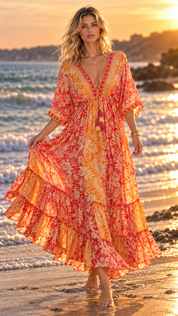 Golden Aura Orange Silk Dress