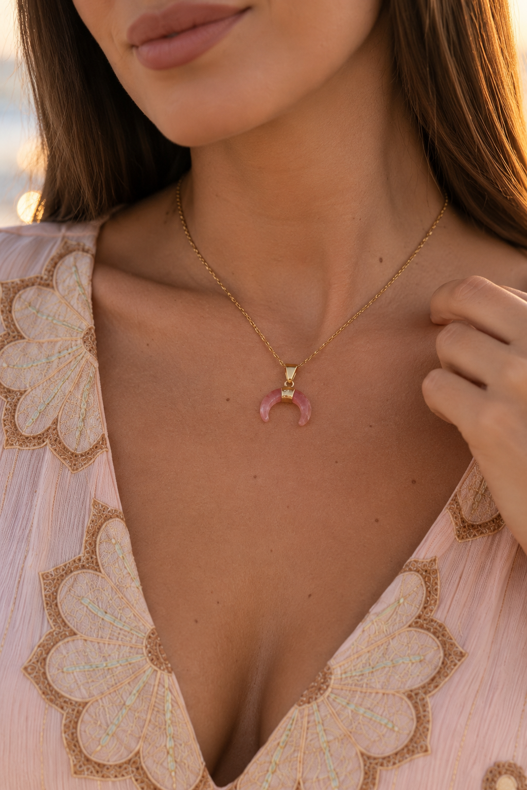 Rose Quartz Moon Necklace