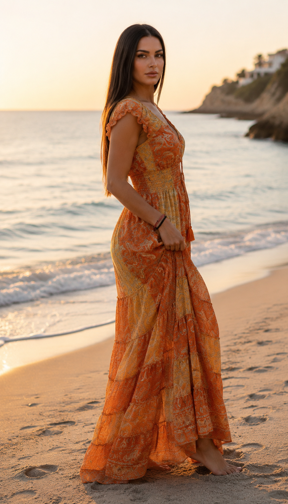 Amara Orange Silk Maxi Dress