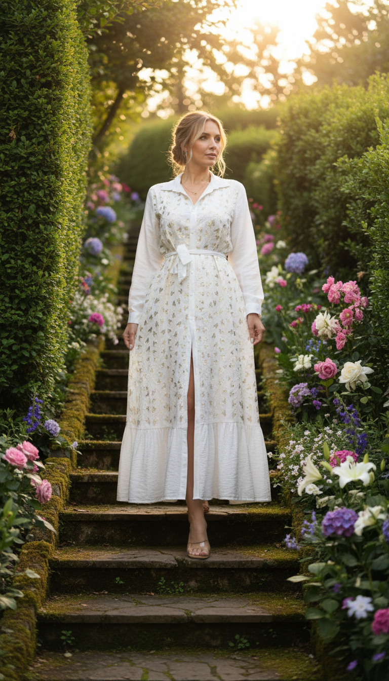 Boho-Maxikleid mit goldener Stickerei