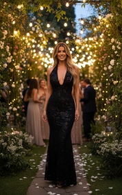 Black Beaded Elegance Party Dress
