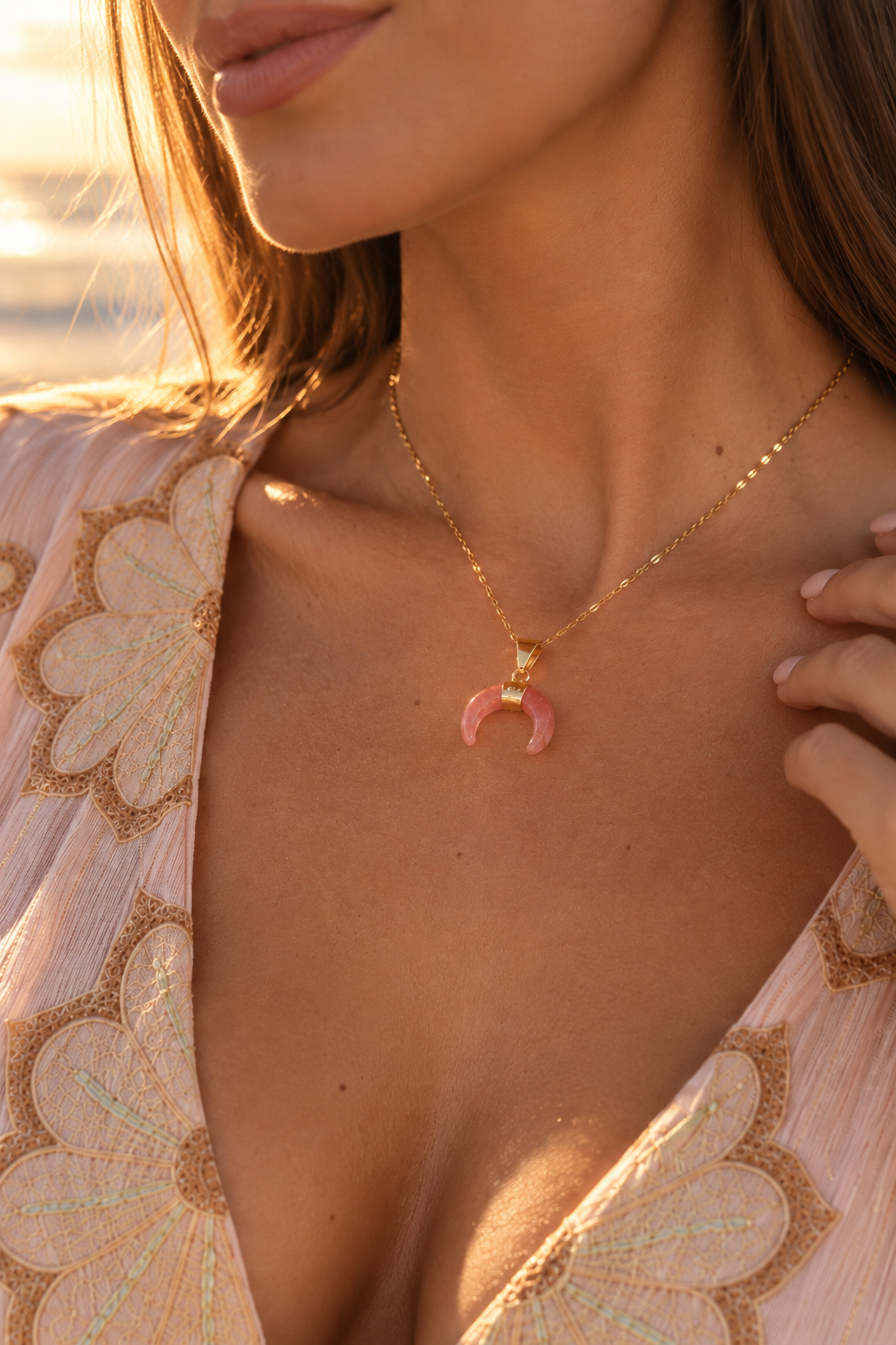 Rose Quartz Moon Necklace