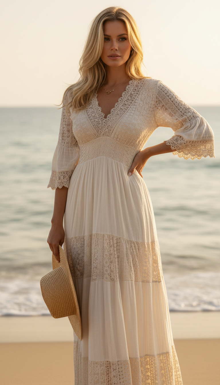 Ivory Moon Beige Lace Dress