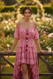 Robe en soie rose gardénia
