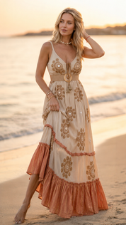 Robe Celestial Bloom beige et orange